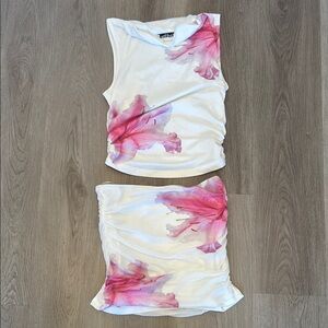 White and Pink Floral Two-Piece Set